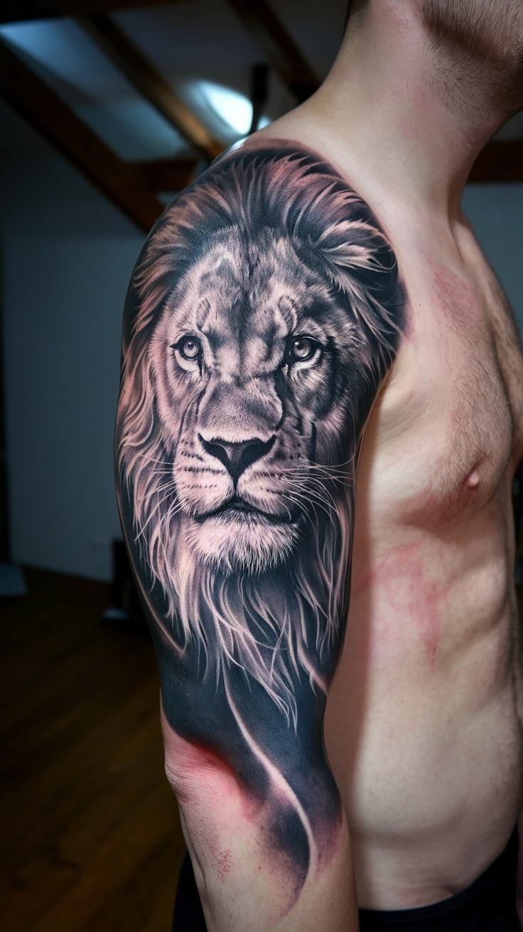 Realistic lion tattoo